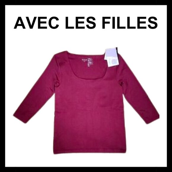 Avec Les Filles Tops - NWT AVEC LES FILLES Burgundy scoop neck 3/4 sleeve top